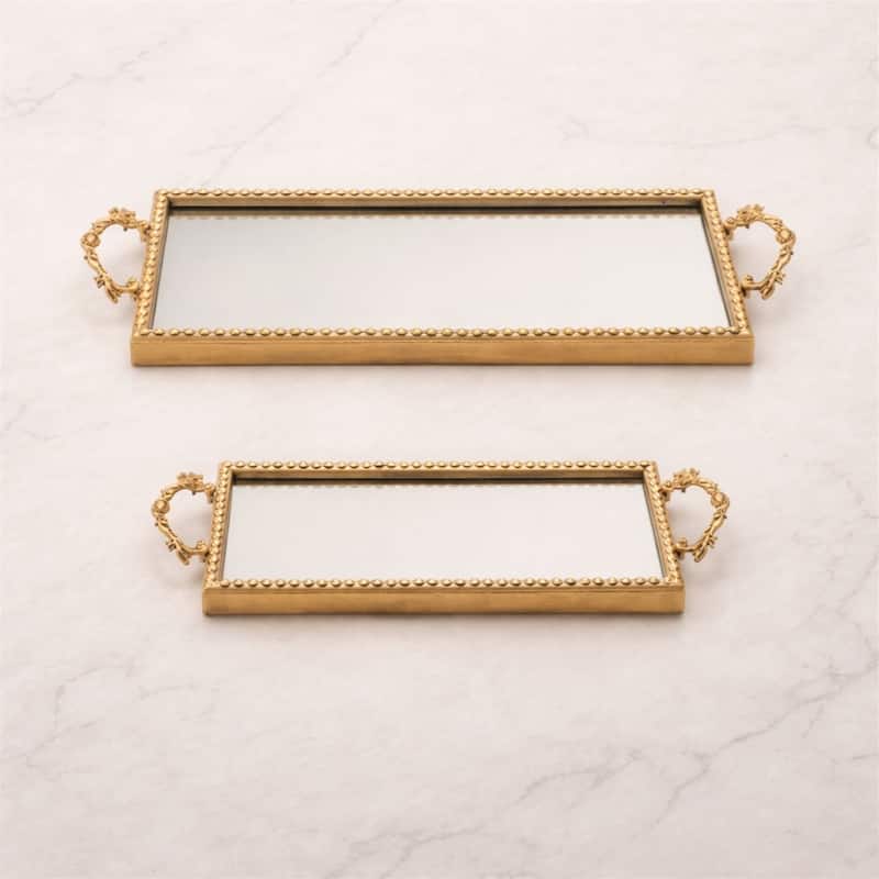 Gold Beaded Mirror Tray (Set of 2)