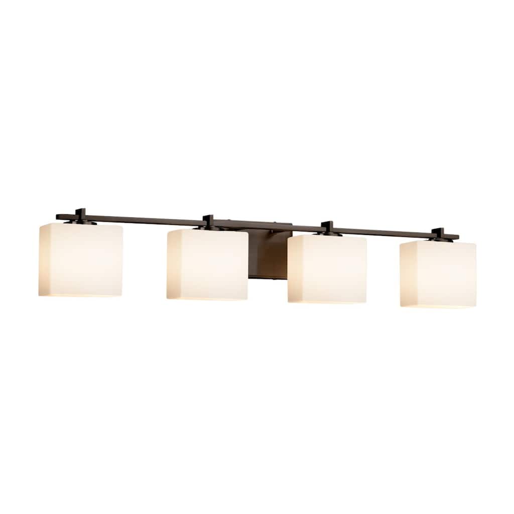 Justice Design Fusion Era 4-light Dark Bronze Bath Bar, Opal Rectangle Shade