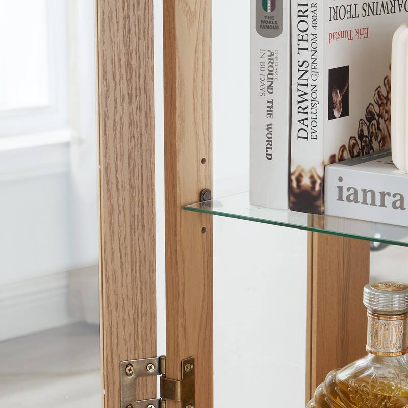 Elegant Glass Curio Display Cabinet with 1 Drawer