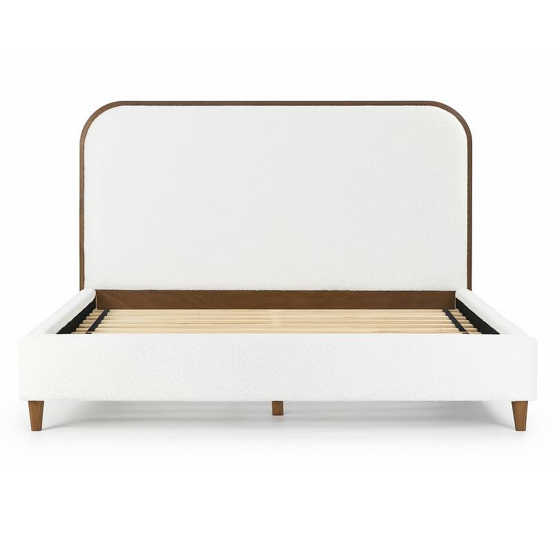 Brenda Fabric Upholstered Queen Bed with Wood Trim Accent