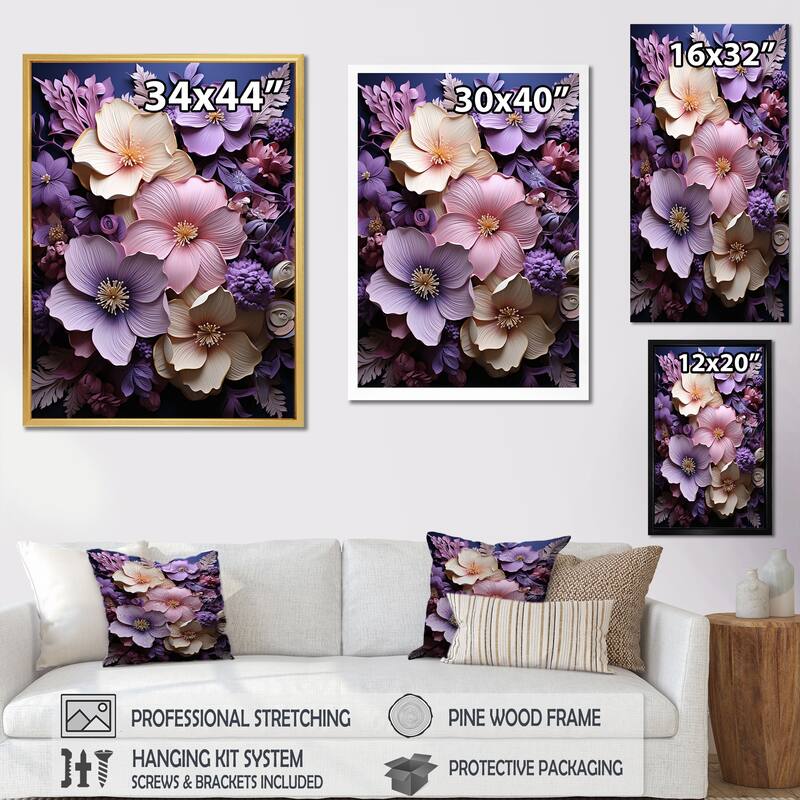 Designart "Paper Mache Hibiscus Flowers In Amethyst Hues " Hibiscus Wall Art