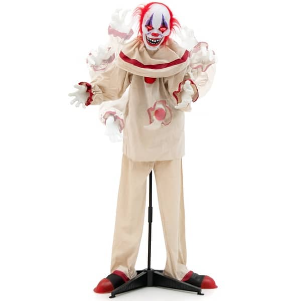 slide 2 of 6, 5 FT Grins Animatronic Killer Clown Halloween Decoration w/ Red Eyes Black