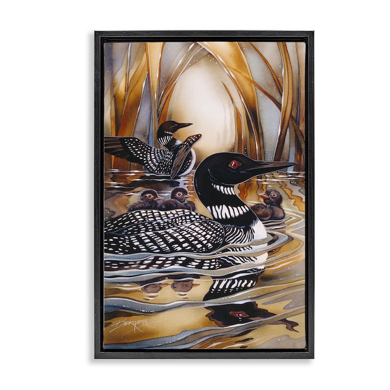 Stupell Loon Family Among Pond Ripples Framed Floater Canvas Wall Art Design By Jody Bergsma - 21 x 31 - Black