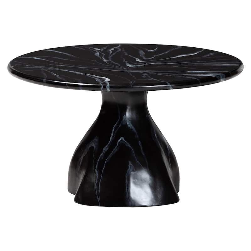 Aponi Marbled Resin Coffee Table - Sculptural Center Table with Round Top and Pedestal Base, Modern Contemporary Furniture
