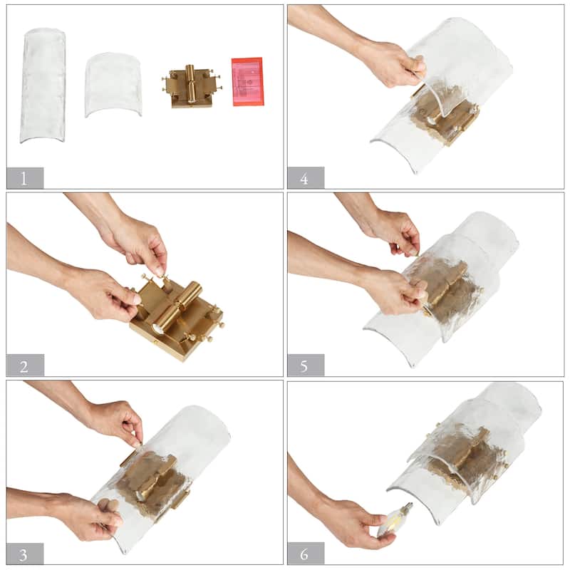 Modern 2-Light Gold Wall Sconces Textured Glass Bathroom Vanity Lights - L14.2" x W6.3"