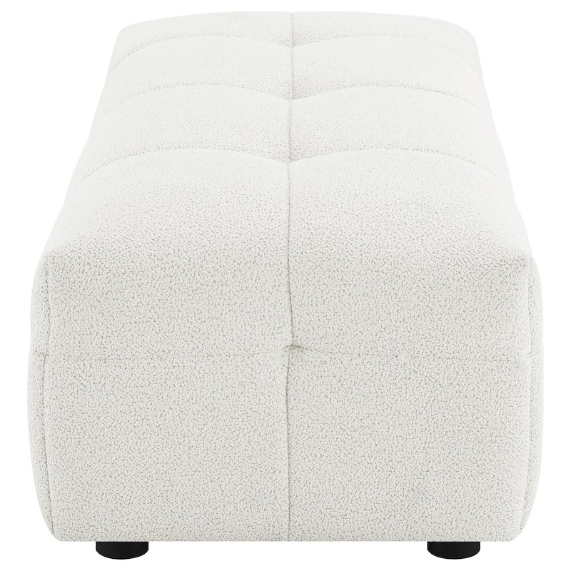 Lopo Ottoman, 46 Inch, Off White Fabric, Modern Geometric Grid Tufted