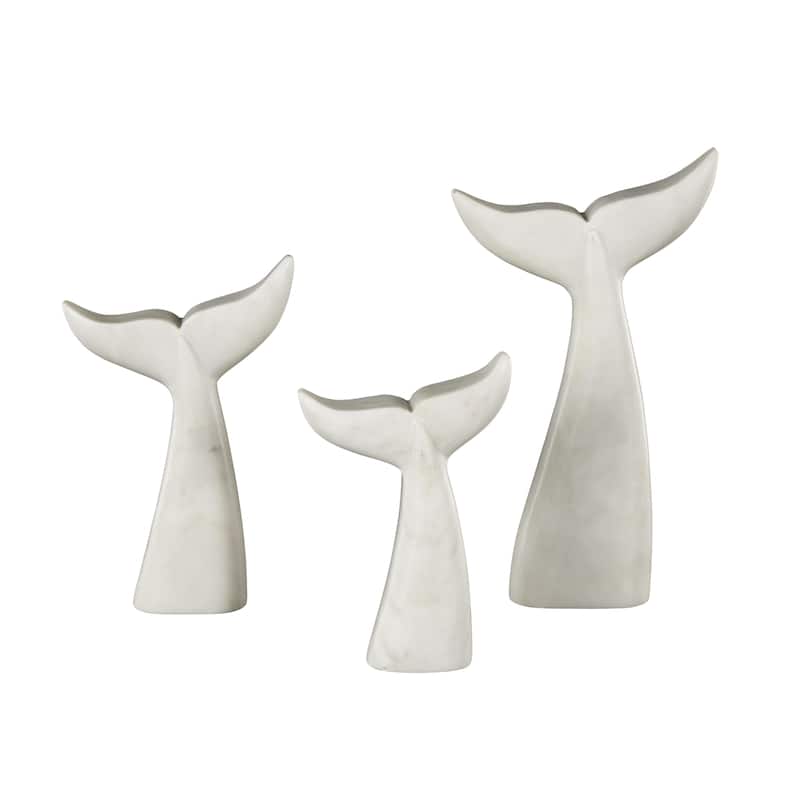 Marble Whale Tail Decorative Sculpture - Set of 3 White or Gray - Roche River Decor