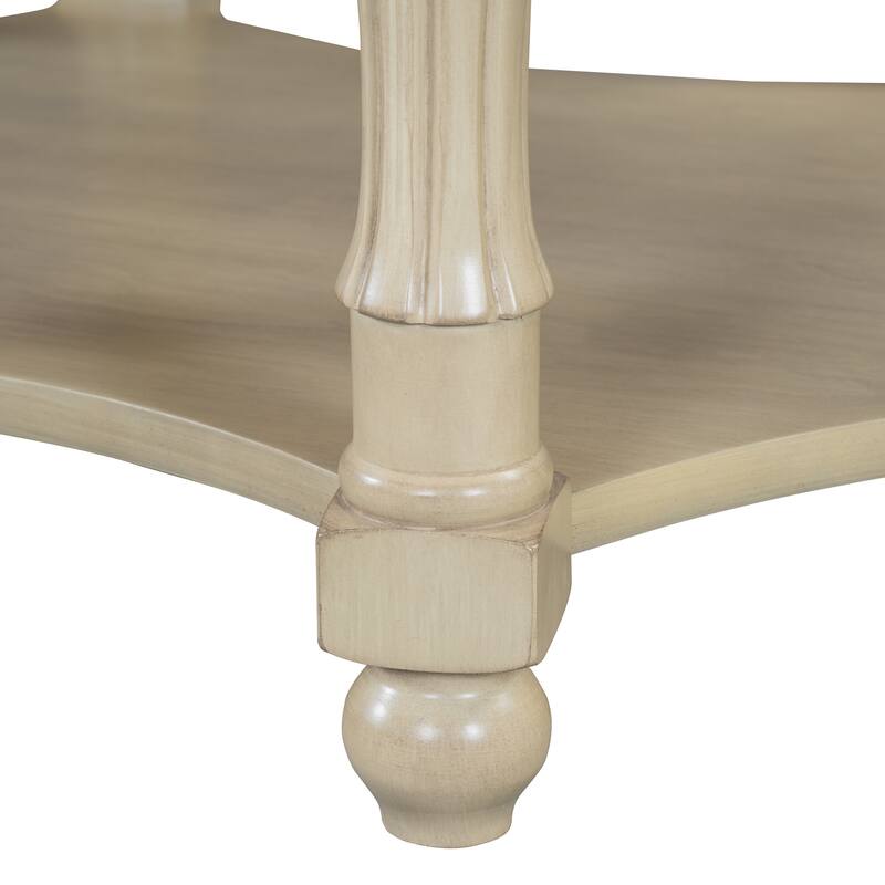 Vintage Oval Coffee Table with Drawer and Storage Shelf, Antique Cocktail Table in 45", Country Accent Table for Living Room