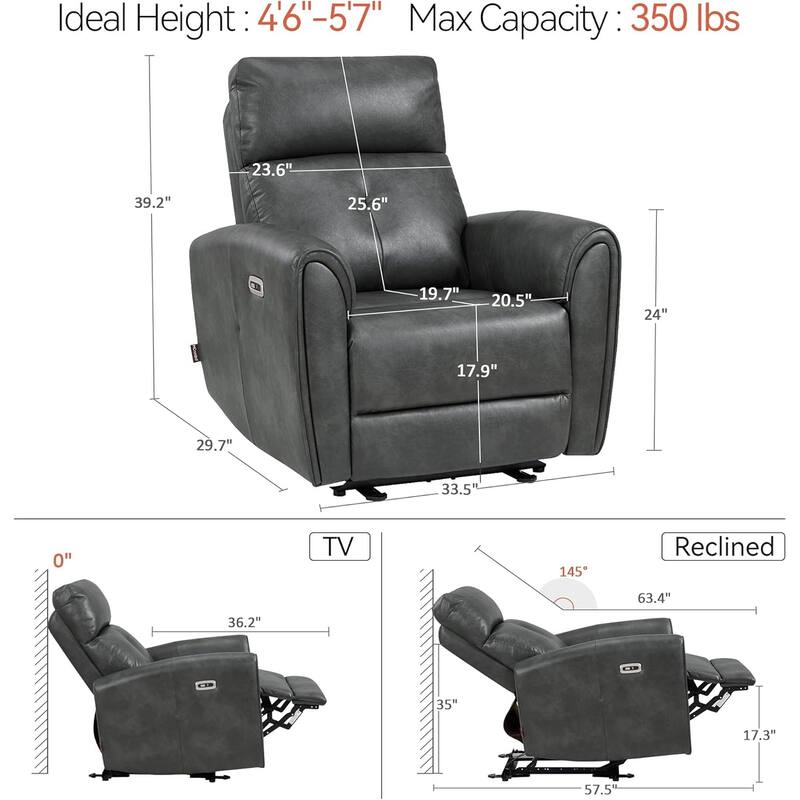 MCombo Power Small Recliners, Modern Zero Wall Hugger Recliners Chair with Lumbar Support, USB and Charging Ports, FSC Certified