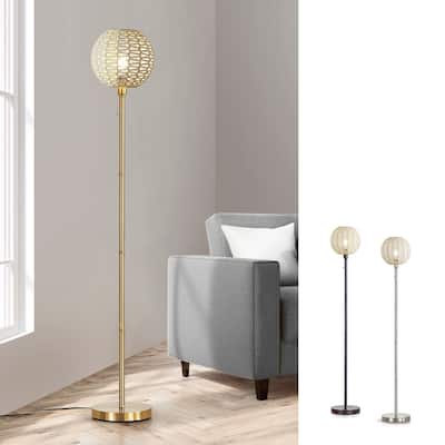 HOMEGLAM Globe Woven Rattan 68" Metal Floor Lamp