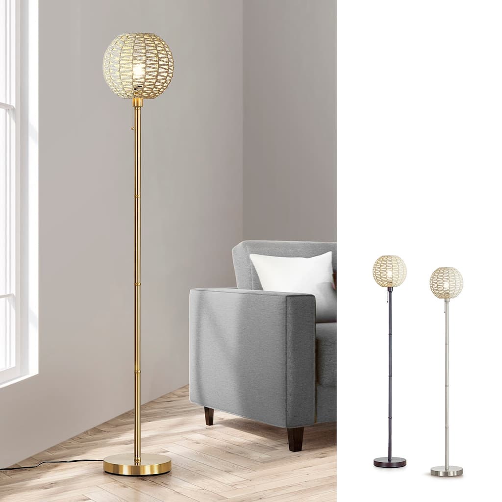 HOMEGLAM Globe Woven Rattan 68" Metal Floor Lamp