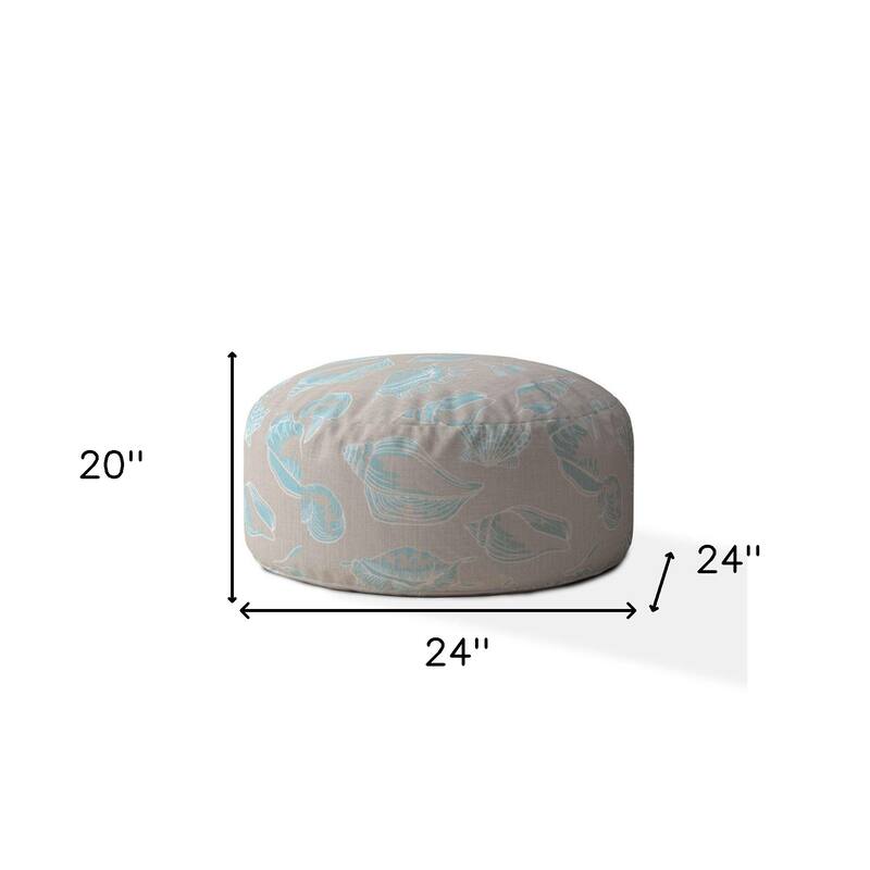 HomeRoots 24" Blue Canvas Round Seashell Pouf Cover