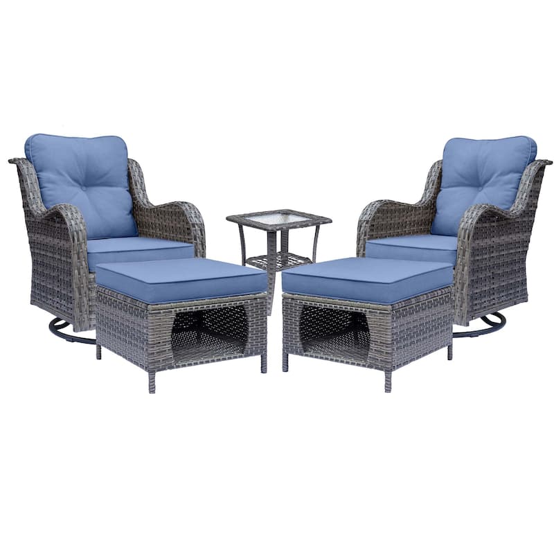 Gray Wicker Rattan Outdoor Patio Furniture Set Swivel Chair with Cushion