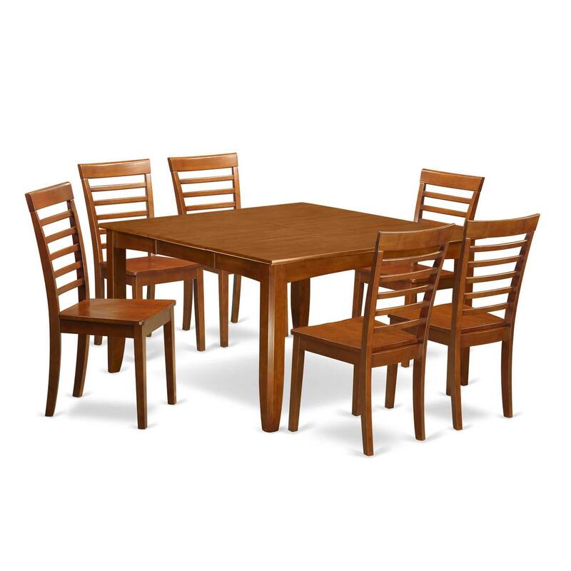 HomeStock 7-Piece Square Saddle Brown Finish Solid Wood Top Dining Table with 6-Chairs with Lattice Back