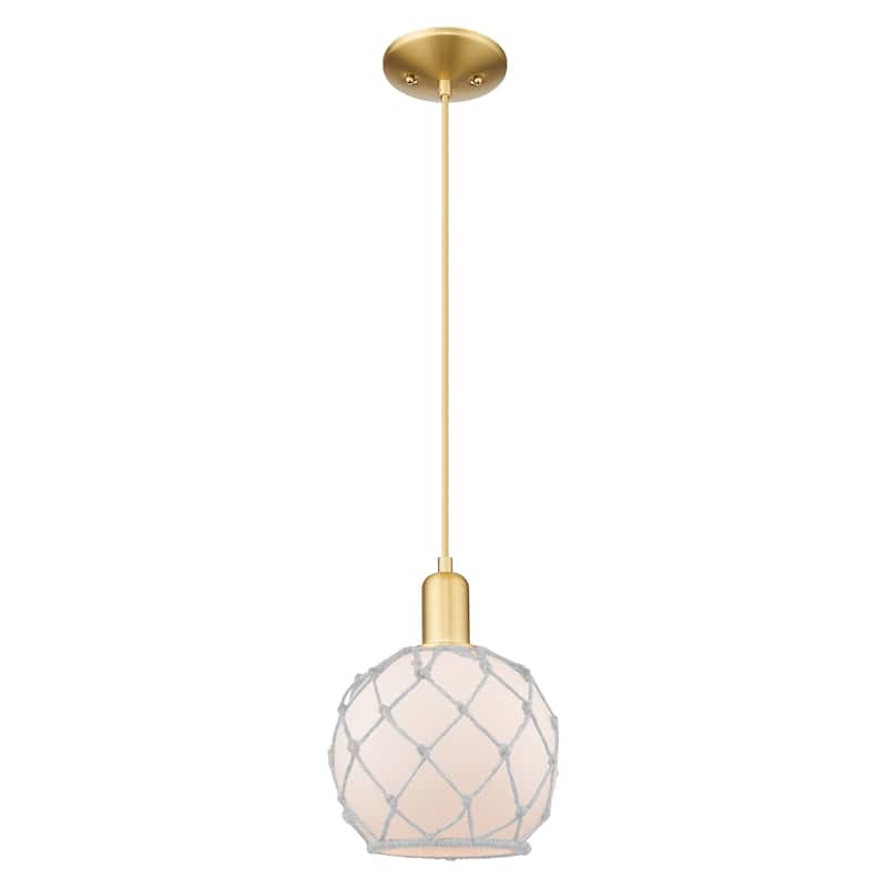 Innovations Lighting Endless Possibilities Arcadia - Farmhouse Rope - 1 Light 8" Cord Hung Mini Pendant - White Glass with White Rope/Satin Gold
