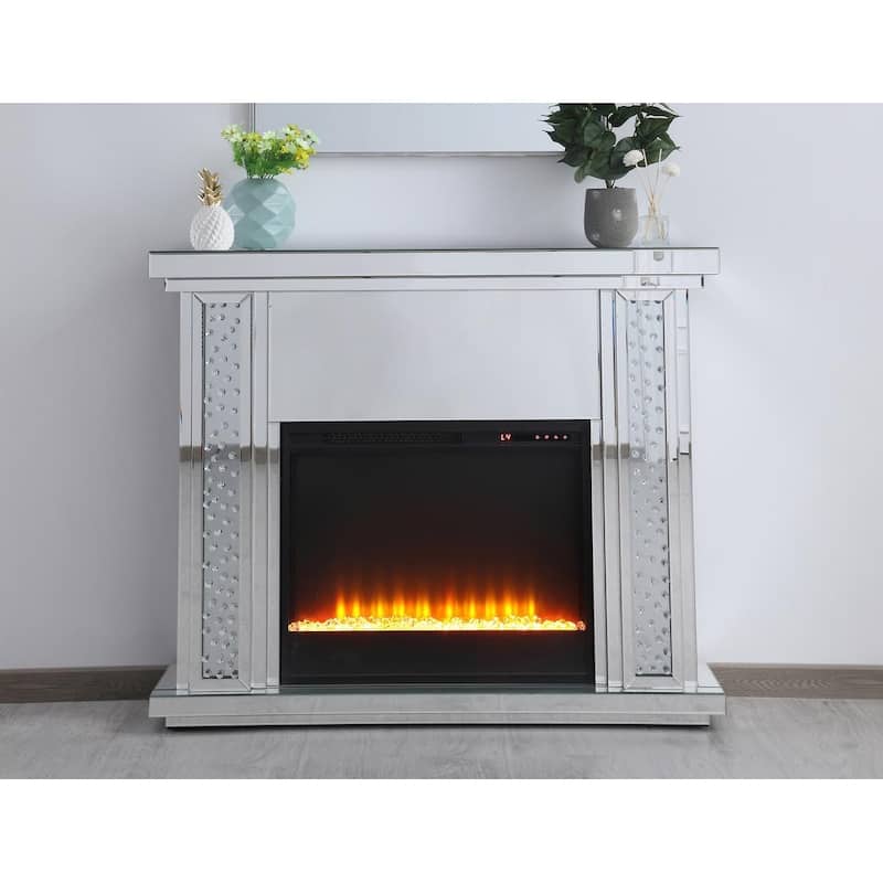 Crystal Mirrored 47.5-inch Fireplace Mantle - N/A