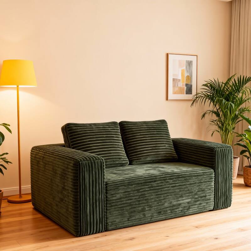 Anmytek Green Corduroy 2-Seater Memory Foam Sofa in a Box Easy Transport No Assembly