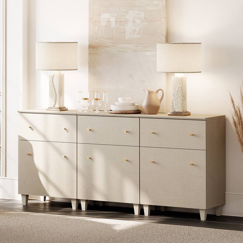 Sideboard Buffet Cabinet with Drawer and Door for Kitchen, Dining Room - 3 Pack - Beige