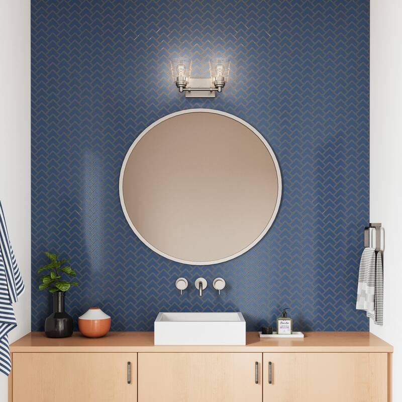 2-Light Ribbed Glass Shade Vanity Light Fixture - 13" - Satin Nickel Finish