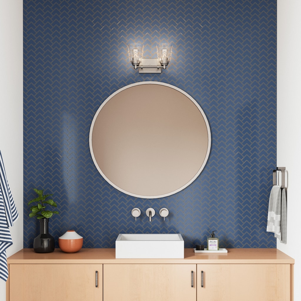 2-Light Ribbed Glass Shade Vanity Light Fixture - 13" - Satin Nickel Finish