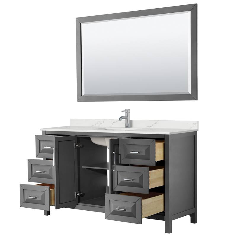 Daria 60-inch Single Vanity, Single Hole Quartz Top, 58-inch Mirror