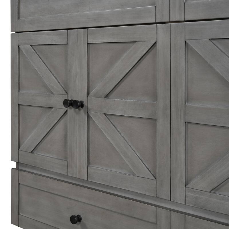 Queen Size Space-Saving Murphy Bed with Storage Drawers and USB Ports, Brushed Gray