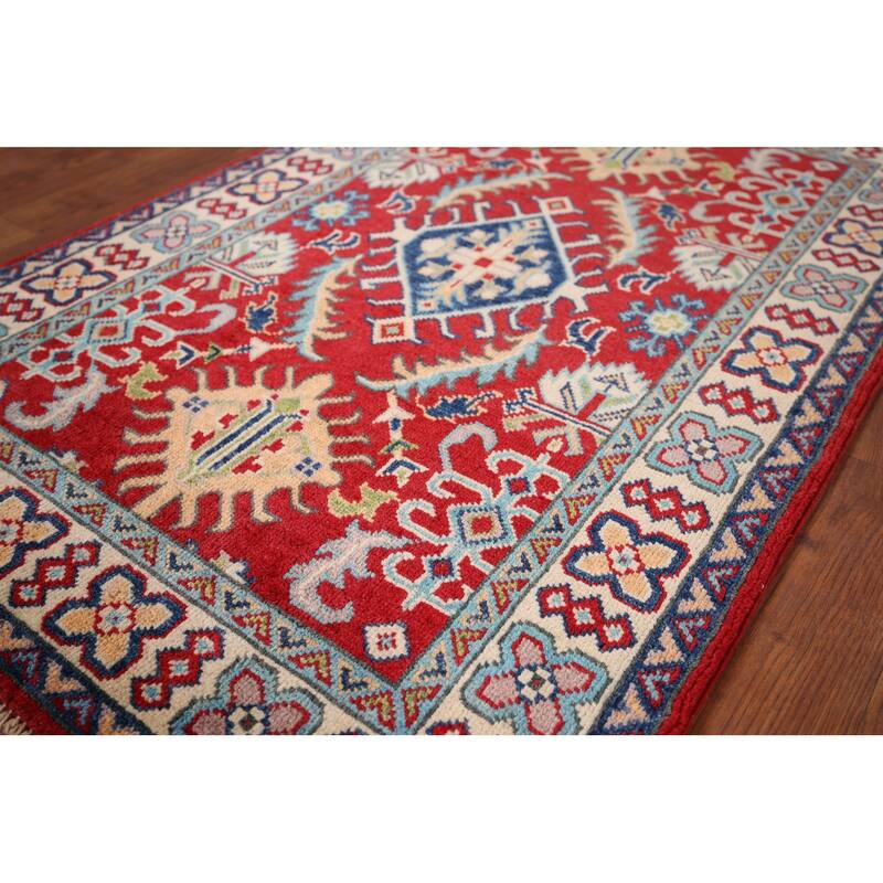 Red Floral Kazak Foyer Rug Handmade Wool Carpet - 2'9" x 4'2"