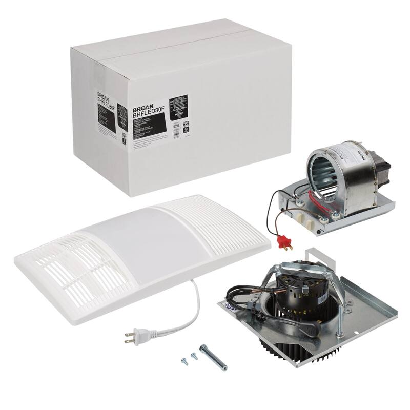 Broan BHFLED80F PowerHeat 80 CFM 1.5 Sone Exhaust Fan with Heater - White