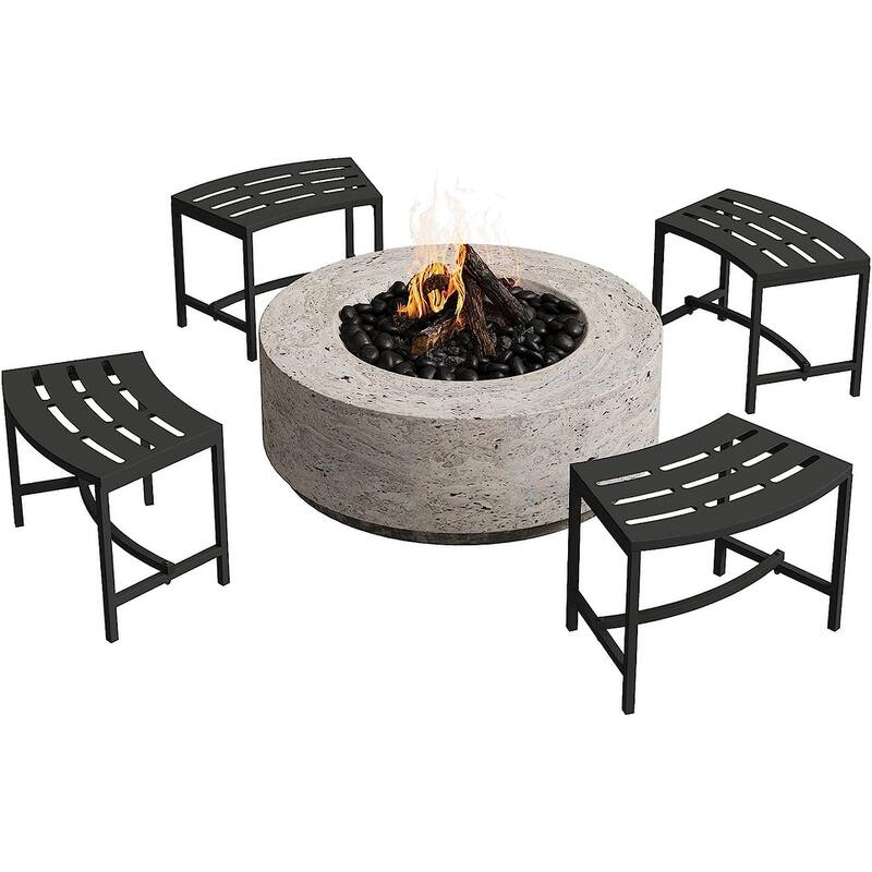 Curved Fire Pit Bench Set of 4,Metal Outside Bench Fire Pit Seating