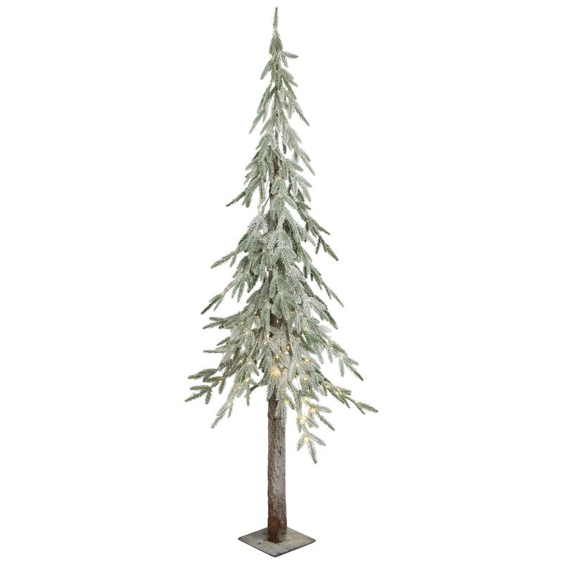 Pre-Lit Alpine Flocked Artificial Christmas Tree - 6' - Clear LED Lights - 6 Foot