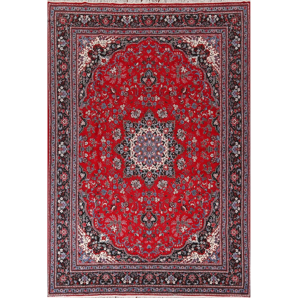 Medallion Red Kashan Turkish Area Rug Machine Made Carpet - 9'8" x 13'3"