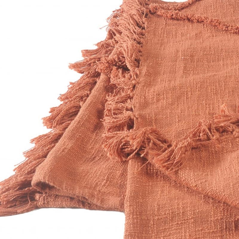 HomeRoots 60" X 50" Orange Woven Cotton Throw Blanket with Fringe