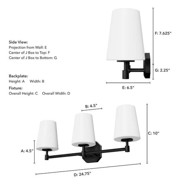 dimension image slide 2 of 7, Hunter Nolita Vanity Wall Light - Bathroom - Contemporary, Transitional - White Glass Shades - Damp Rated!
