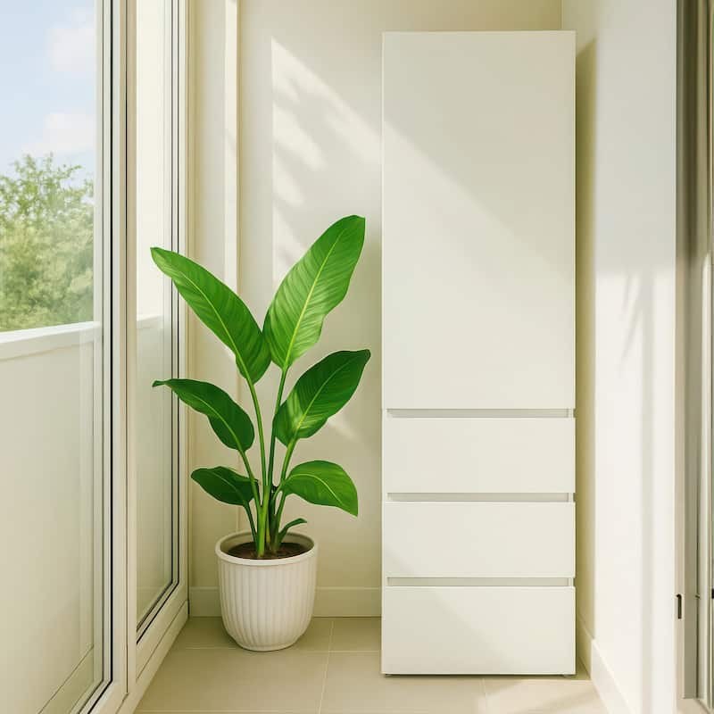 Elise Slim Modular Wood Closet Cabinet with Drawers in White - 15.7"D x 17.72"W x 70.9"H