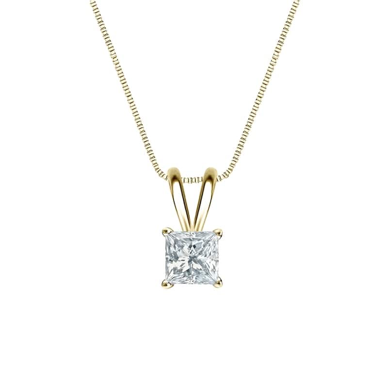 Auriya 14-karat Gold 0.38ctw Princess Solitaire Lab Grown Diamond Necklace 4-Prong Basket (F-G VS) - 0.38 - Yellow