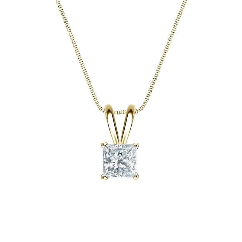 Auriya 18-karat Gold 0.45ctw Princess Solitaire Lab Grown Diamond Necklace 4-Prong Basket (H-I VS) - 0.45 - Yellow