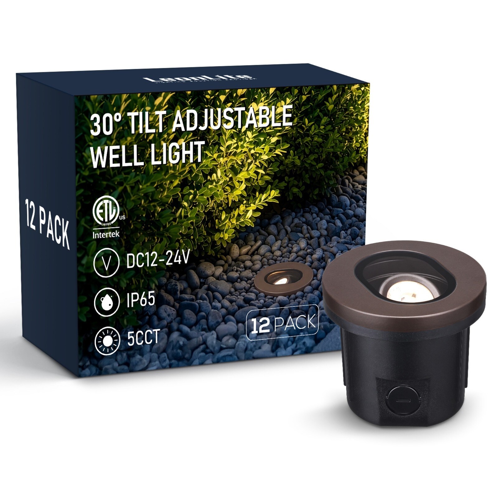 8W Low Voltage 5CCT 30° Tilt Adjustable LED Well Light, Flush