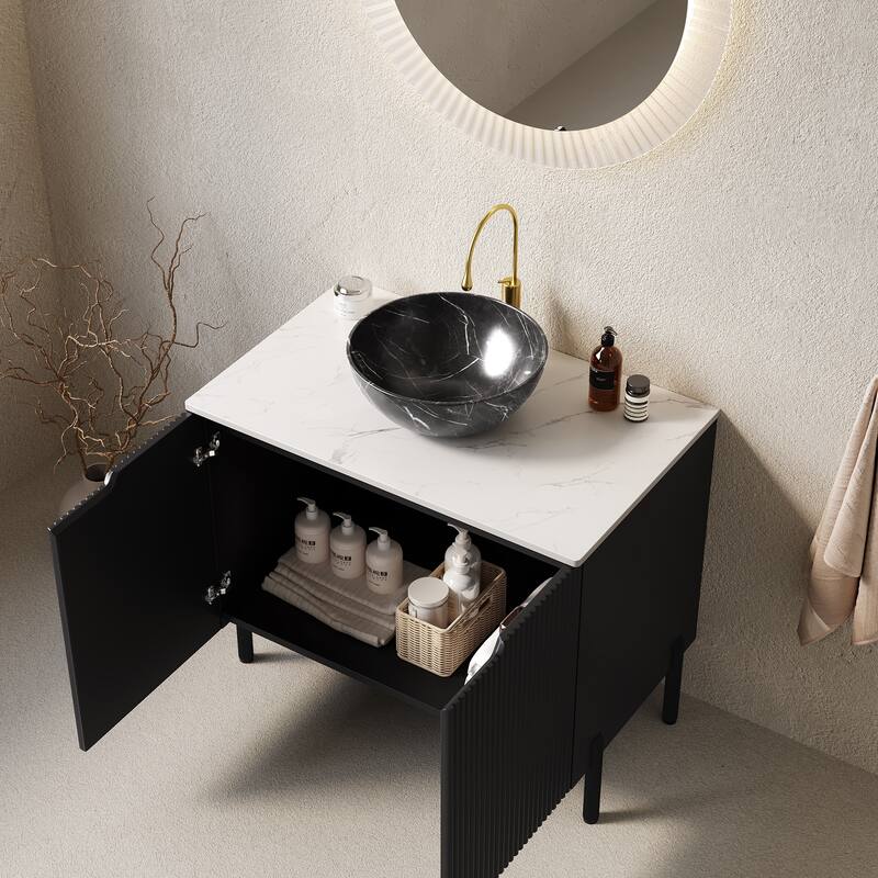 60" Bathroom Vanity with Resin Double Sinks, 3 Drawers & 4 Doors(2 with Double-layer Shelves), Solid Wood Legs, All Soft-Close