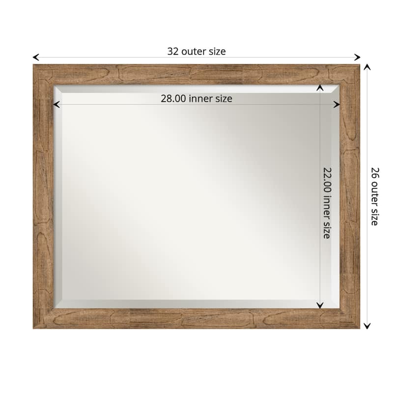 Beveled Wood Wall Mirror - Owl Brown Narrow Frame - Outer Size: 32 x 26 in