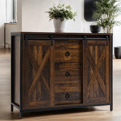Kitchen Buffet Cabinet with Sliding Barn Doors and Adjustable Shelves