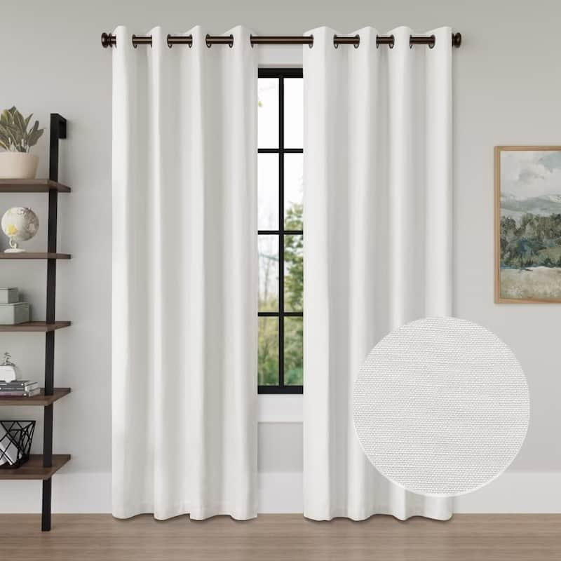 Linen Texture 100% Blackout Grommet Curtain Pair(2 panels) - 52"Wx96"L - White