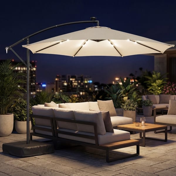 Outsunny 10 ft Cantilever Patio Umbrella with Solar LED Light, Sandbag Weight, Offset Hanging Outdoor Market Umbrella - On Sale - Bed Bath & Beyond - 43972285 Outsunny 10 ft Cantilever Patio Umbrella with Solar LED Light, Sandbag Weight, Offset Hanging Outdoor Market Umbrella - On Sale - Bed Bath & Beyond - 43972285