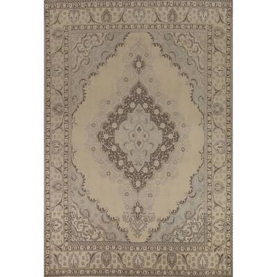 Tabriz Persian Vintage Area Rug Bedroom Hand-Knotted Wool Carpet - 9'6" x 12'11"