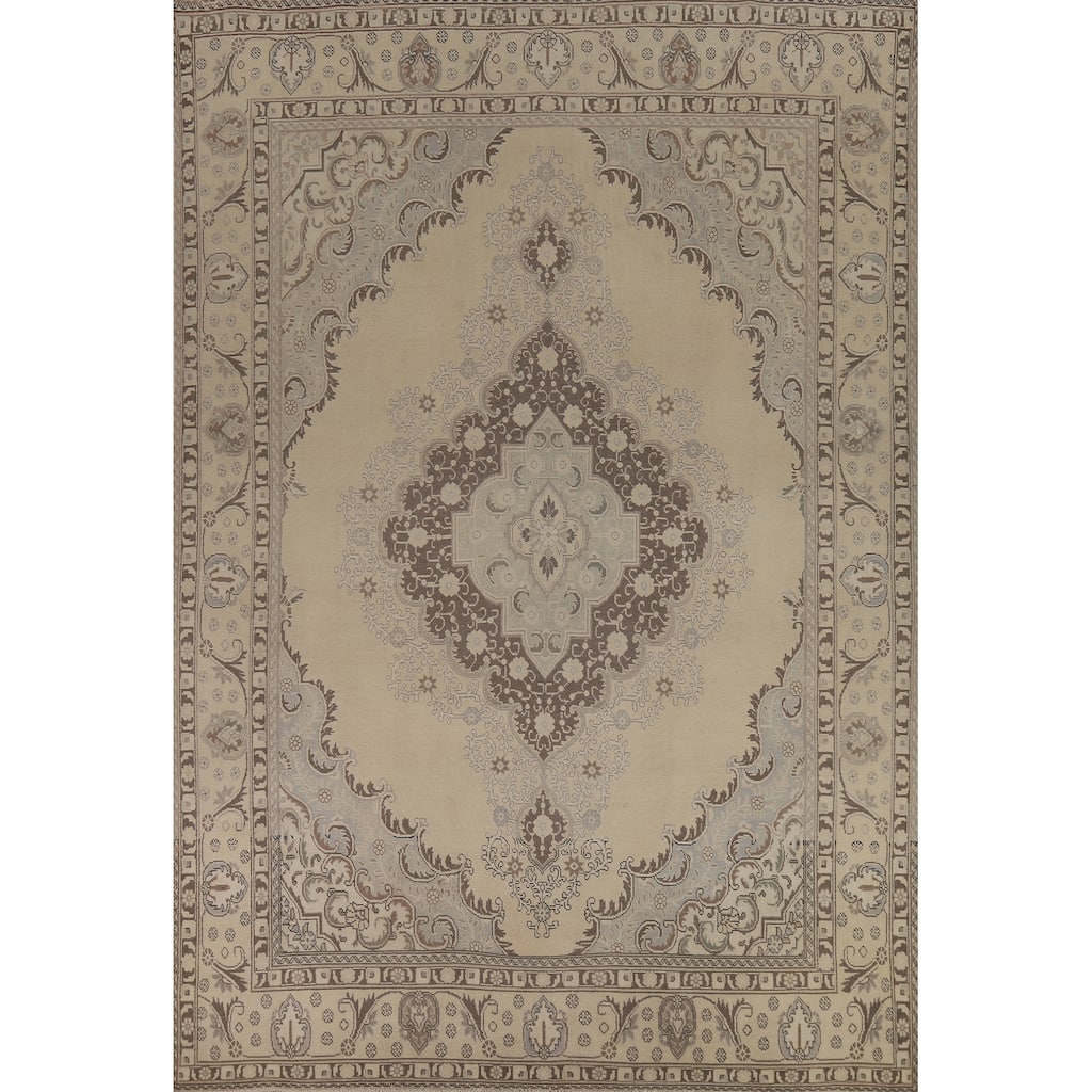 Tabriz Persian Vintage Area Rug Bedroom Hand-Knotted Wool Carpet - 9'6" x 12'11"