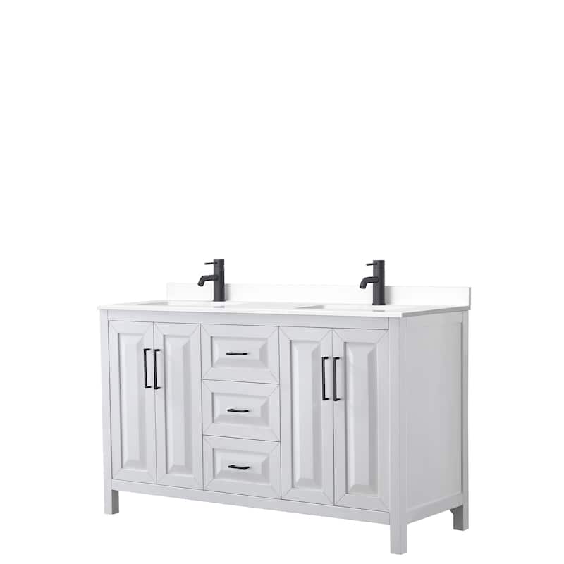 Daria 60 Inch Double Vanity, Cultured Marble Top - White, Black Trim, White Cultured Marble Top