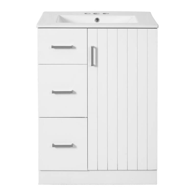 Small Bathroom Vanity Set with Under-mount Sink, 24" Freestanding Bathroom Storage Cabinet with 2 Drawers, Adjustable Shelf