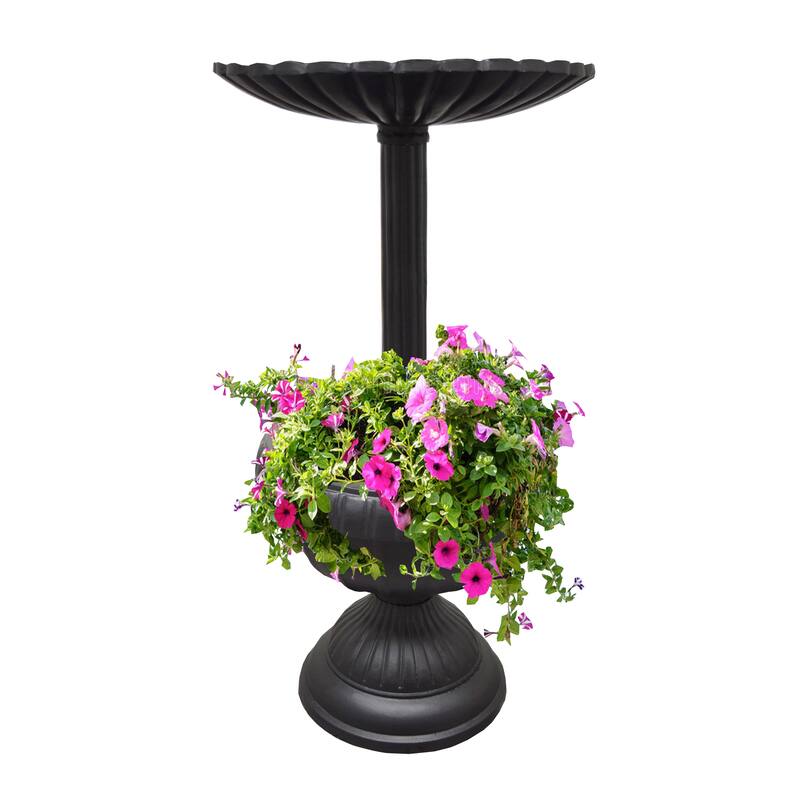 Ornate Round Cast Aluminum Metal 35-in Bird Bath and Planter Vase Combo
