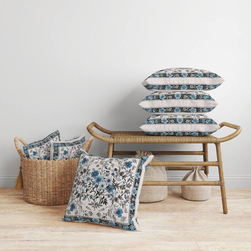 Garden Glory Faux Suede Reversible Throw Pillow Cyan and Black