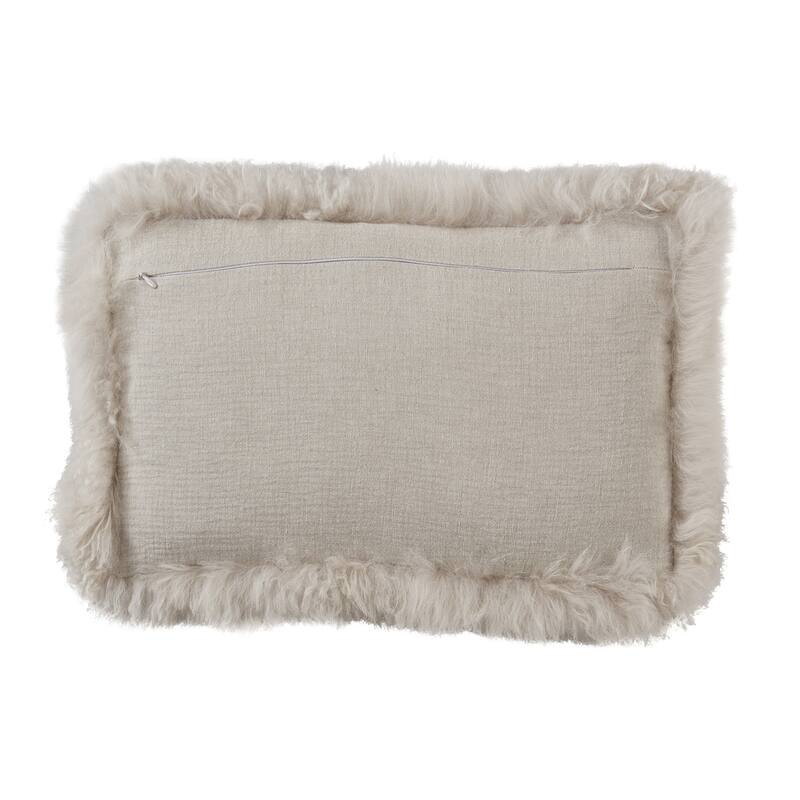 Cozy and Stylish Linen Poly Filled Throw Pillow with Plush Lamb Border