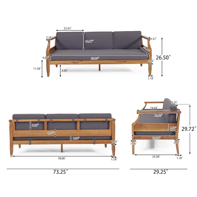 Aston Outdoor Acacia Wood 3 Seater Sofa by Christopher Knight Home